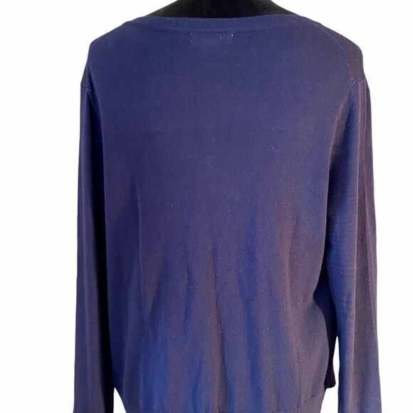 Charter Club Navy Blue Long Sleeved Flowered Cardigan - Picture 3 of 3